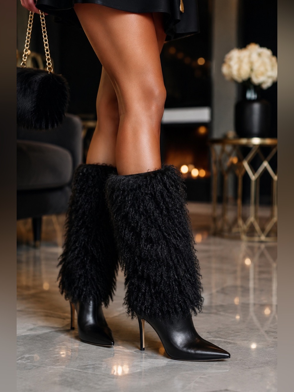 NEW MICHAEL KORS Dawn Faux Black Shearling Boots - Size 8